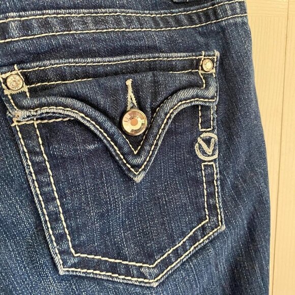 Vigoss Womens Dark Wash Bootcut Flap Back Rhinestone Pocket Jeans Juniors Size 3 - Picture 6 of 10